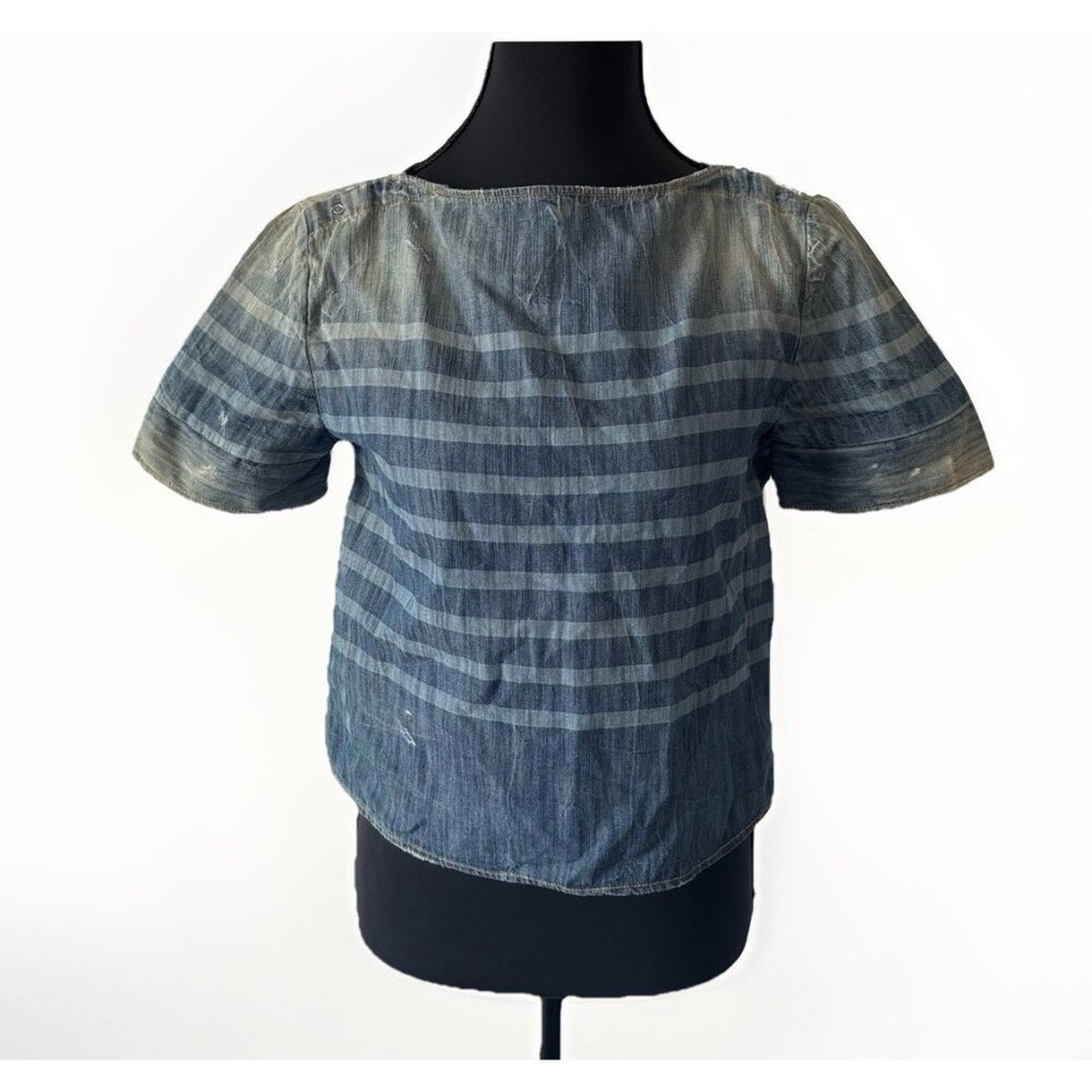 Dsquared2 Womens Short Sleeve Denim Top Shirt Distressed Size 40 Italy Grunge